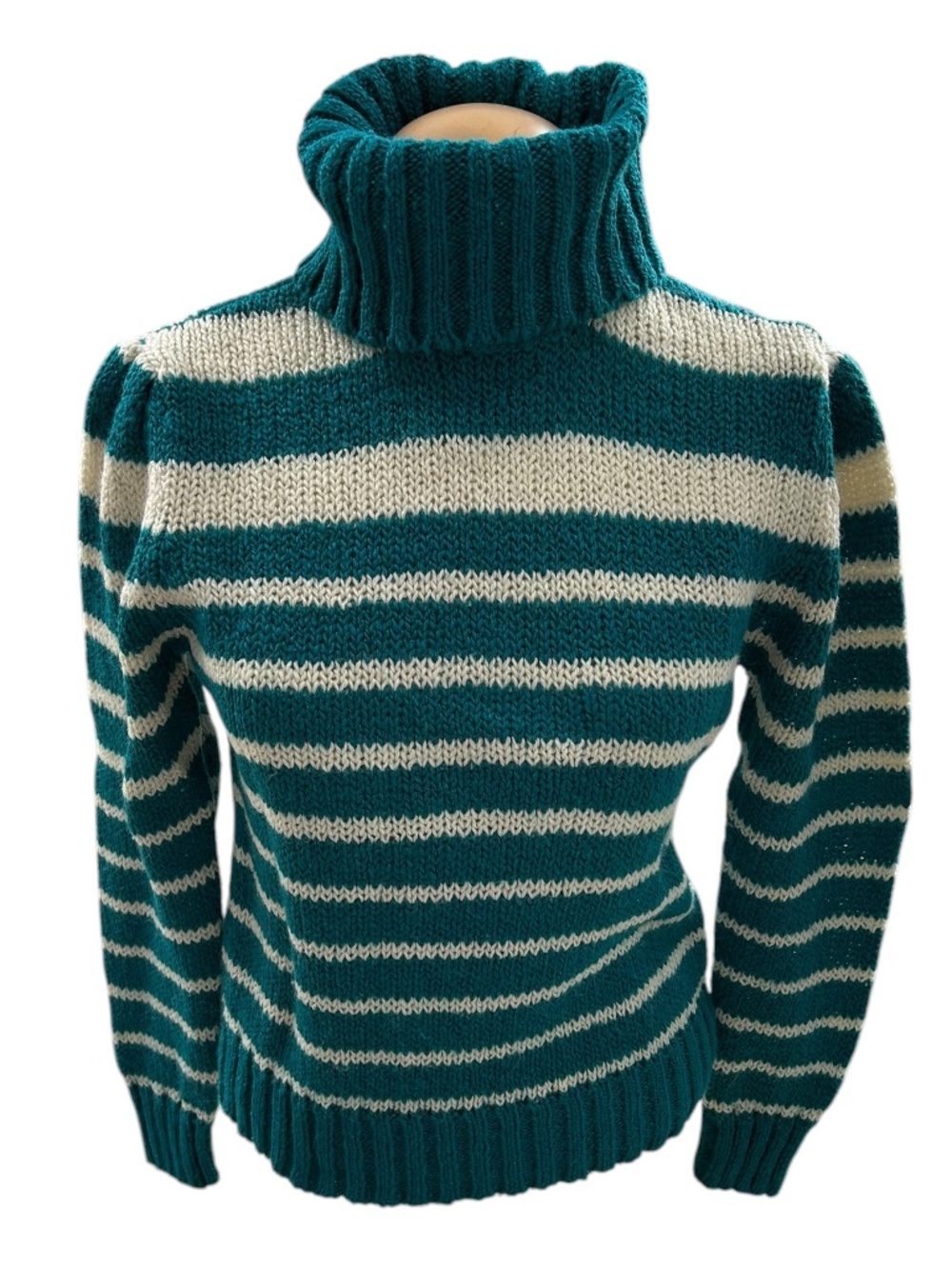 Diane von Furstenberg vintage teal cream stripe wool turtleneck sweater S